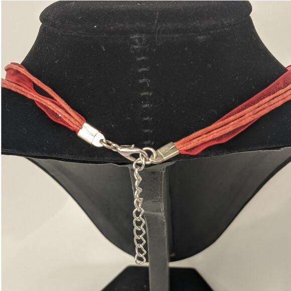 Artisan Whimsical Winged Butterfly Pendant Swarovski Red Gold Crystal Necklace - Picture 9 of 12